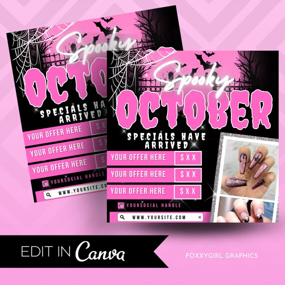 Halloween Nail Flyer, Halloween Nail Sale, Nail Halloween Flyer, October Booking, Fall Nail Flyer, Nail Flyer, Nail Sale Flyer