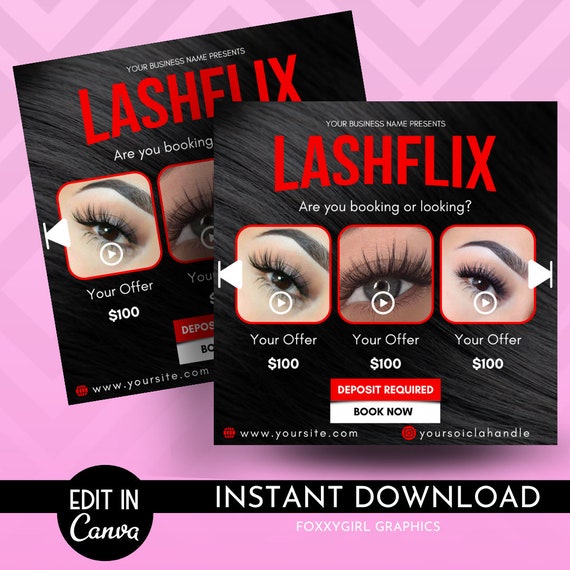 LashFLIX Themed |Looking or Booking Flyer | Monthly Booking Flyer | Book Now | Availability Open | Hair, Braiders, Wig install Flyers