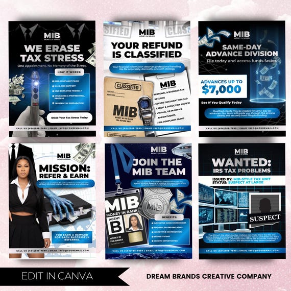 6 Fully Editable Tax Prep Service Flyers, 2026 Tax Season Flyers, Income Tax Preparer Flyers, Accounting Services Flyers, Canva Template