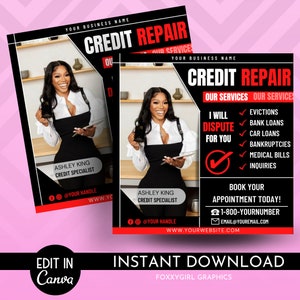 Credit Repair Service Flyer Template - Credit Restoration Consultation Services Flyers Templates - Credit Score Report Specialist Consultant