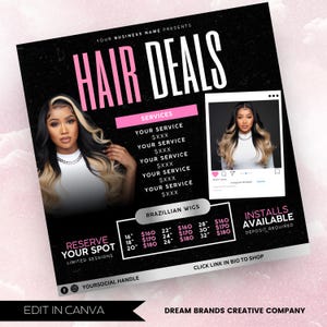 Hair Salon Flyer Template: Wig Specials, Price List (Digital Download)