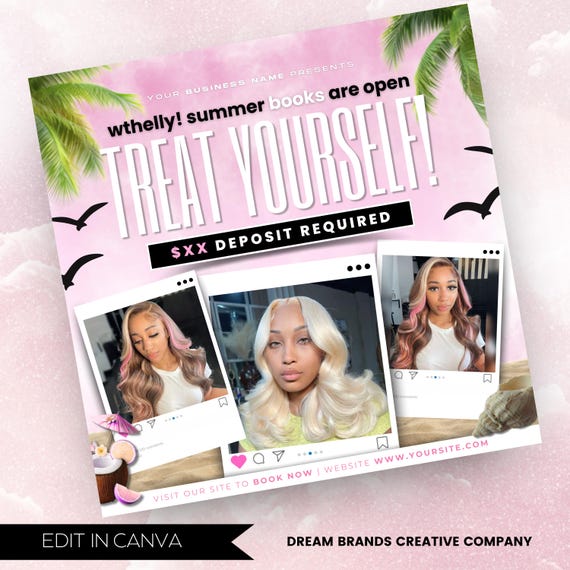 Summer Booking Flyer, Summer Break, Summer Special, Summer Appointments Books Open June July August Hair Braids Lash Nails Makeup Wig Wax