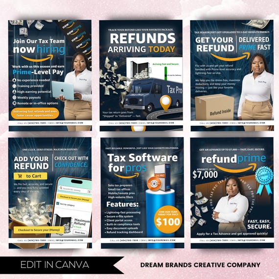8 Fully Editable Tax Prep Service Flyers, 2026 Tax Season Flyers, Income Tax Preparer Flyers, Accounting Services Flyers, Canva Template