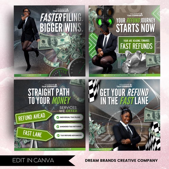 4 Fully Editable Tax Prep Service Flyers, 2026 Tax Season Flyers, Income Tax Preparer Flyers, Accounting Services Flyers, Canva Template