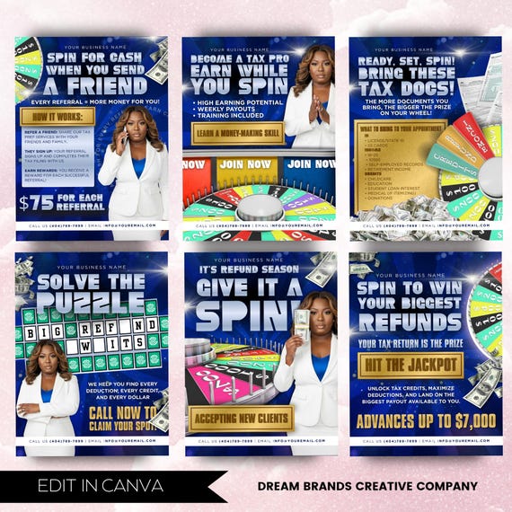 6 Fully Editable Tax Prep Service Flyers, 2026 Tax Season Flyers, Income Tax Preparer Flyers, Accounting Services Flyers, Canva Template