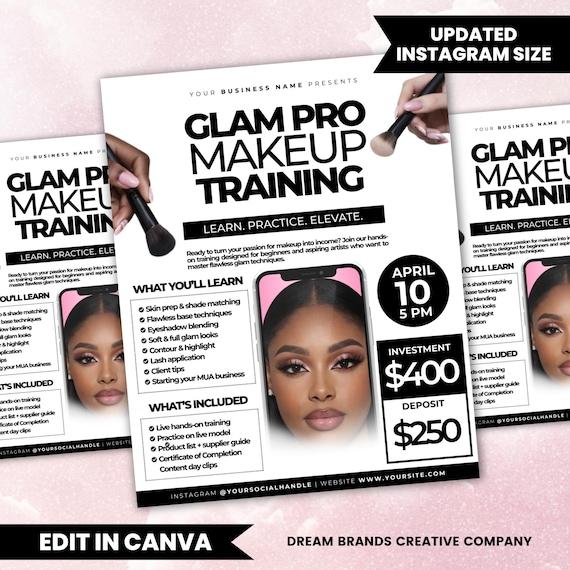 Makeup Training Flyer Template, MUA Class Promo Flyer, Beauty Course Flyer, Makeup Artist Workshop Ad, Editable Canva Template