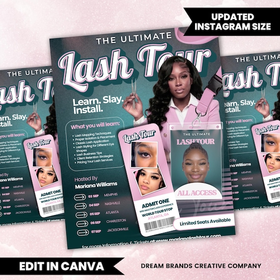 Lash Training Flyer Template Canva | Lash Technician Class Promotion | Eyelash Training Course Flyer | Beauty Education Ad