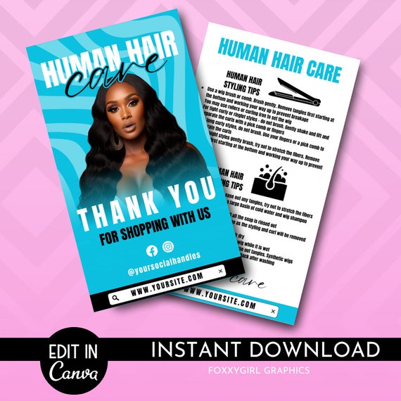 Hair Care Card Template | After Care Card Template | Hair Care Instructions | Weave Care Guide Card Template | Hair Business Packaging