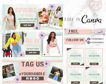 DIY Boutique Banner Set, Spring Website Banner,DIY Shopify Web Banners, DIY Wix Website Banners, Website Banner Set