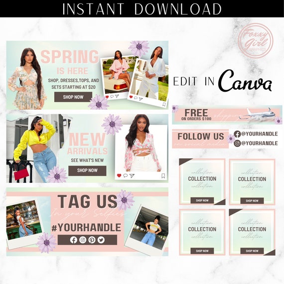 DIY Boutique Banner Set, Spring Website Banner,DIY Shopify Web Banners, DIY Wix Website Banners, Website Banner Set