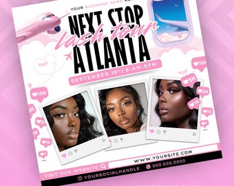 Traveling Makeup Artist Flyer Template, Traveling Business Flyer, Traveling Lash Tech, Traveling Hair Stylist, Cosmetic Beauty Travel Flyer