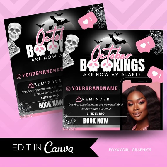 October Booking Flyer, Halloween Booking Flyer, Book Now Flyer, Halloween Appointment Flyer, Hair Nails Lashes Makeup Wigs