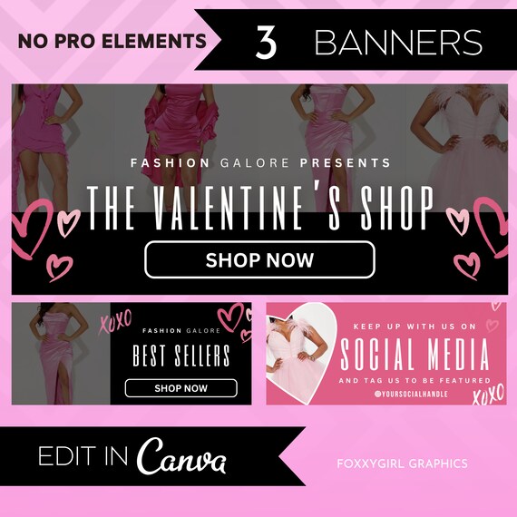 Valentine’s Day website banners | web banners canva template | Valentine’s Day sale template | web banner valentines sale | shopify banner