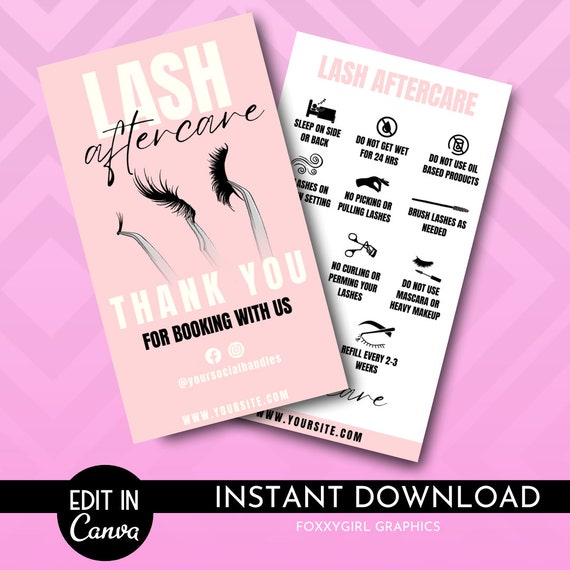 Lash Care Card, DIY Lash Care Aftercare, Care Card Template, Lash Extension Card, Lash Care Template, Printable Lash Card, Instruction