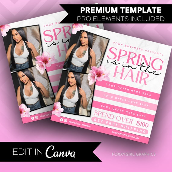 DIY Spring Sale Hair Flyer, Bundle Deals, Hair, Lashes, Nails, Editable Canva Template
