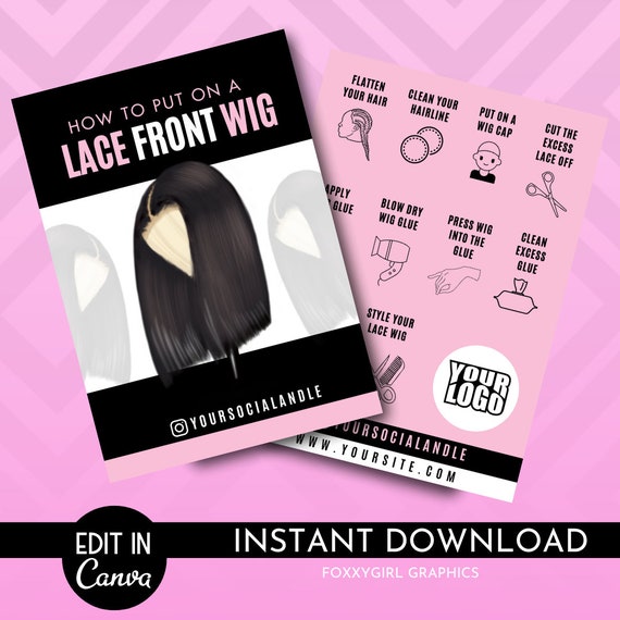 Wig Install Card Template | Lace Wig Install Card Template | Lace Install Guide Card Template | Hair Business Packaging