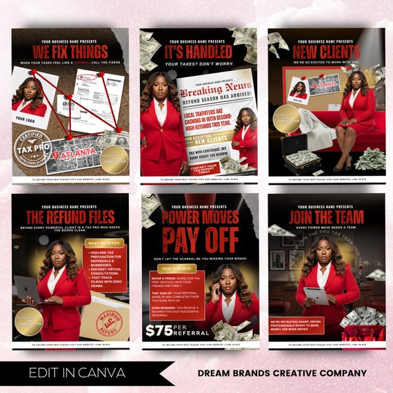 6 Fully Editable Tax Prep Service Flyers, 2026 Tax Season Flyers, Income Tax Preparer Flyers, Accounting Services Flyers, Canva Template