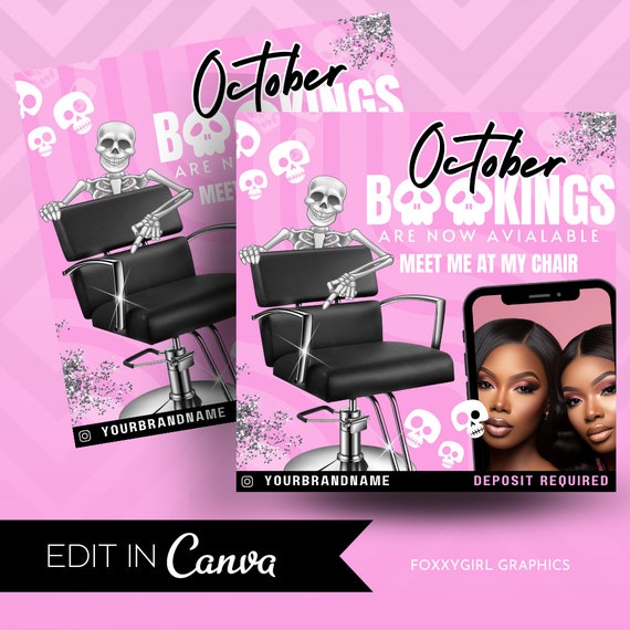 October Booking Flyer, Halloween Booking Flyer, Book Now Flyer, Halloween Appointment Flyer, Hair Nails Lashes Makeup Wigs