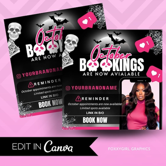 October Booking Flyer, Halloween Booking Flyer, Book Now Flyer, Halloween Appointment Flyer, Hair Nails Lashes Makeup Wigs