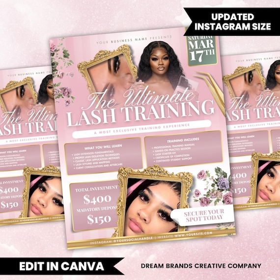 Lash Training Flyer Template Canva | Lash Technician Class Promotion | Eyelash Training Course Flyer | Beauty Education Ad