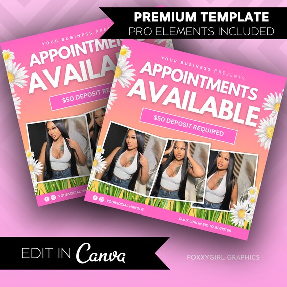DIY Spring Booking Flyer, Spring Flyer, Bundle Deals, Hair, Lashes, Nails, Editable Canva Template