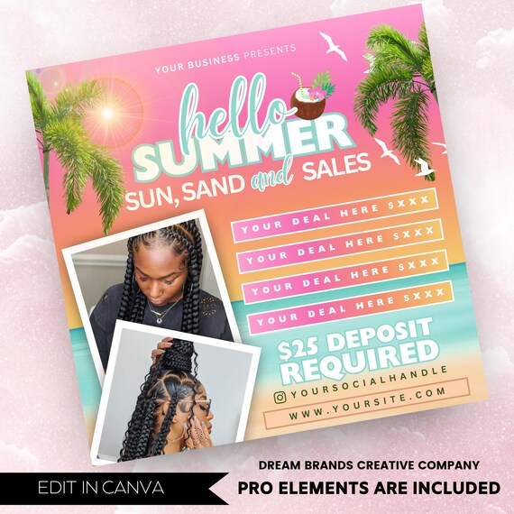 Summer Braid Sale Flyer, Summer Sale Flyer, Braid Prices Flyer, Braids Sale Flyer, Hair Flyer, Lashes Flyer, Braids Special Flyer Template