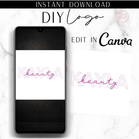 Beauty Logo Design, Hair Logo, Nail Logo, Salon Logo,Pink White Text Based Logo