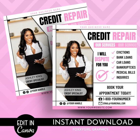 Credit Repair Service Flyer Template - Credit Restoration Consultation Services Flyers Templates - Credit Score Report Specialist Consultant
