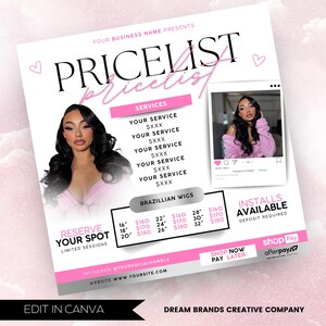 Hair Salon Flyer Template: Wig Specials, Price List (Digital Download)