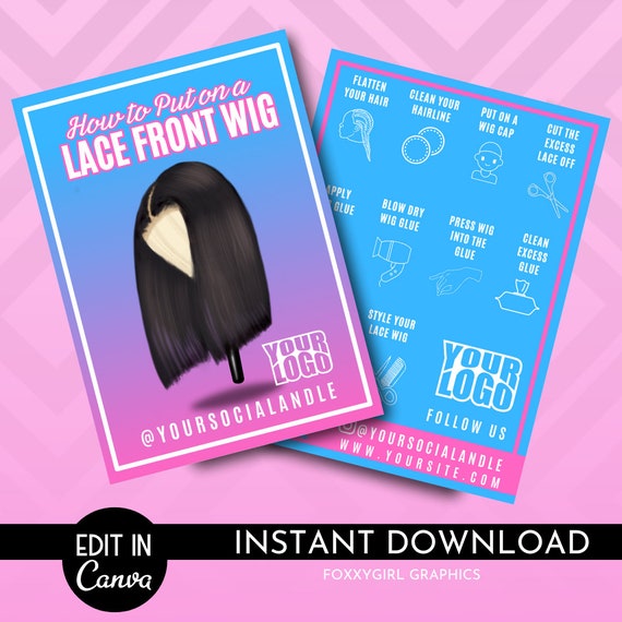 Wig Install Card Template | Lace Wig Install Card Template | Lace Install Guide Card Template | Hair Business Packaging