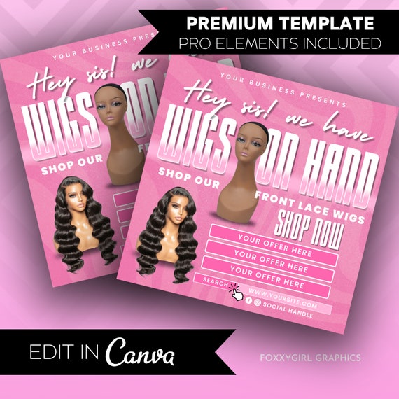 Wig Flyer, Wig sale flyer, Wig special flyer, Glueless wig, Wigs on Hand Flyer, Hair Booking, Wig seller, Wig install flyer, Wigs in stock