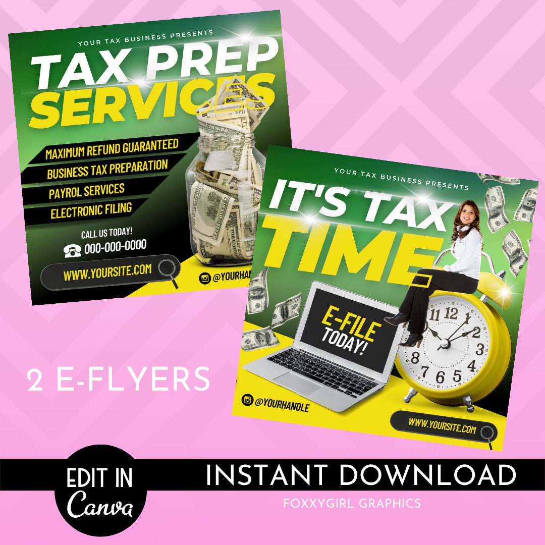 Tax Prep Flyer Bundle Template, Editable Tax Specialist Flyer, Tax