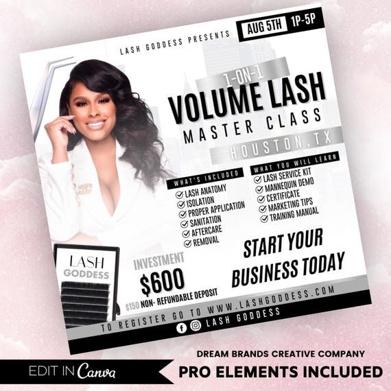LASH TRAINING FLYER, Lashes, Social Media Flyer, Beauty Template, Diy Flyer, Canva Template for Lash Class Flyer