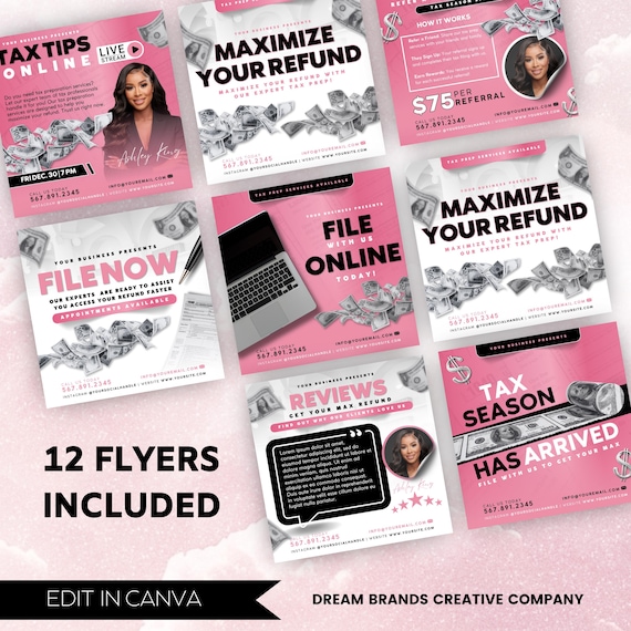 Tax Prep Bundle, Tax Prep Instagram, Tax Prep Flyer Bundle, Tax Flyer Template, Prep Flyers Bundle, Tax Prep Templates, Tax Preparation Post
