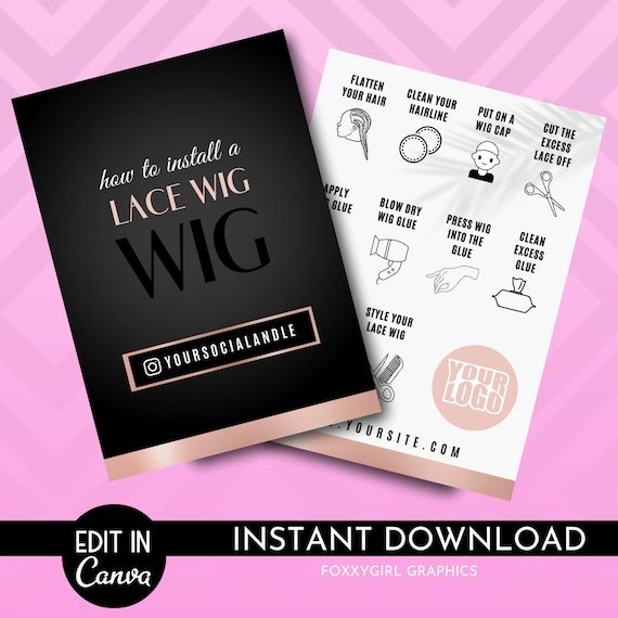 Wig Install Card Template | Lace Wig Install Card Template | Lace Install Guide Card Template | Hair Business Packaging