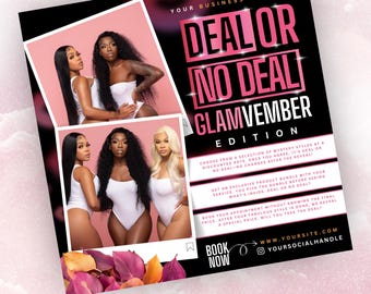 Flyer Deal or No Deal, Deal or No Deal Haar Nagels Wimpers Vlechten Make-up MUA-pruiken Canva-flyer, Boek nu Flyer, Deal or No Deal-flyersjablonen