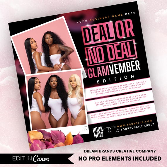 Deal or No Deal Flyer, Deal or No Deal Hair Nails Lashes Braids Makeup MUA Wigs Canva Flyer, Book Now Flyer, Deal or No Deal Flyer Templates