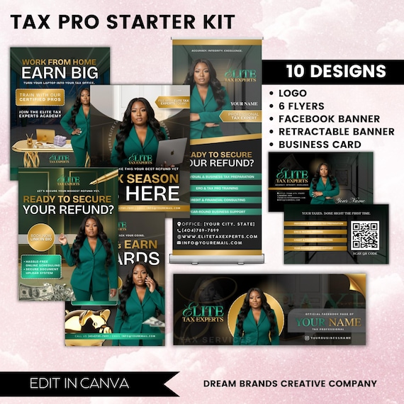 10 Fully Editable Luxury Tax Pro Branding Kit, 2026 Tax Season Flyers, Accounting Services Flyers, Canva Template