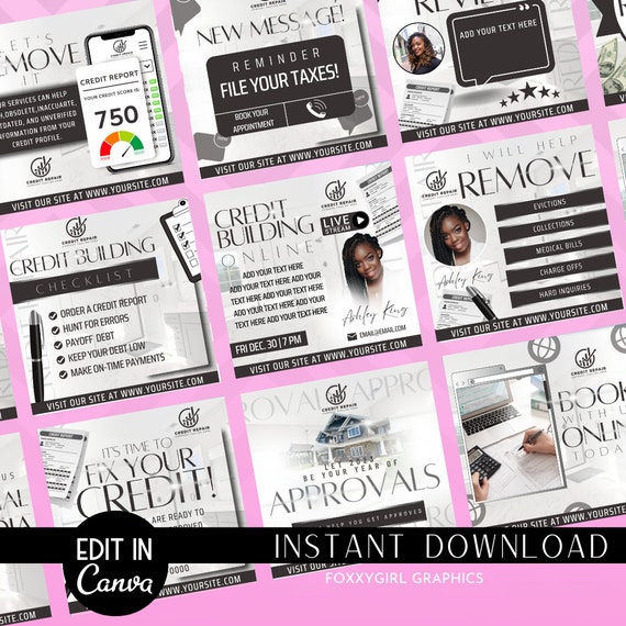 Credit Repair DIY Template Set, Credit Repair Specialist, Credit Repair Company, Luxury Credit Editable Canva Templates