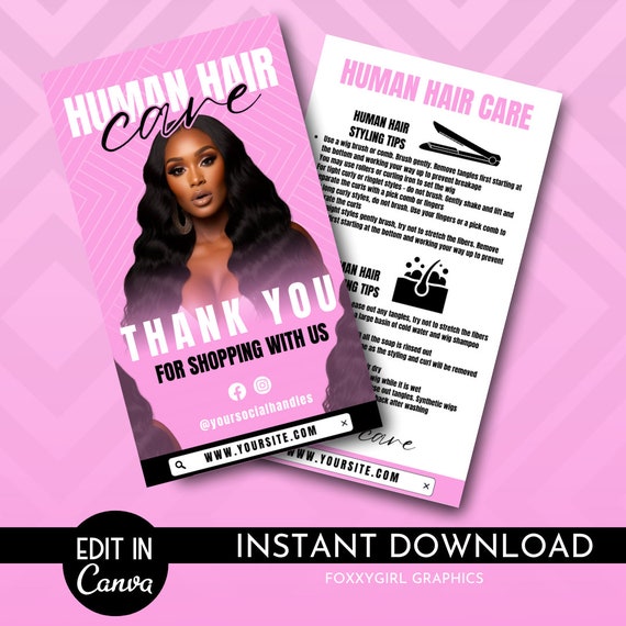 Hair Care Card Template | After Care Card Template | Hair Care Instructions | Weave Care Guide Card Template | Hair Business Packaging