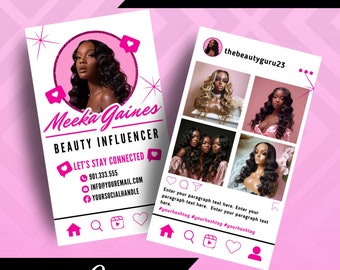 Pink Instagram Business Cards, DIY Canva Template Design, Make Up Artist Cards, Lash Cards, Hair Salon Cards, Premade Beauty Business Card