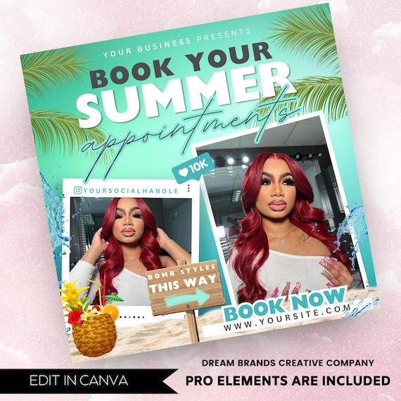 Summer Booking Flyer, Summer Break, Summer Special, Summer Appointments Books Open June July August Hair Braids Lash Nails Makeup Wig Wax