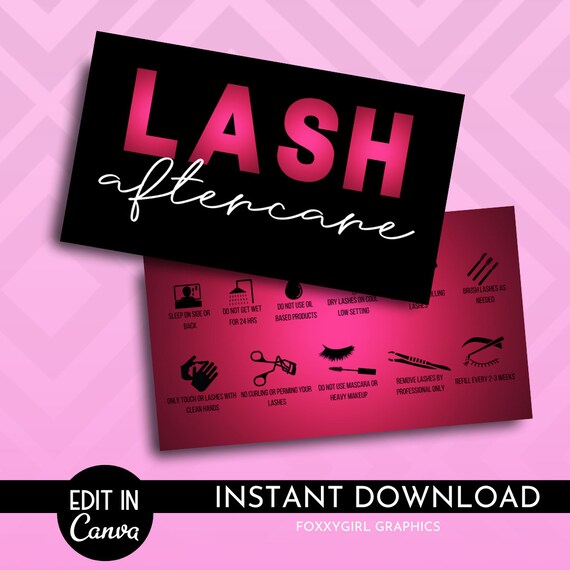 LASH AFTERCARE CARD template, lash care steps, Business card, Premade design, lash card Template, lash technician, beauty