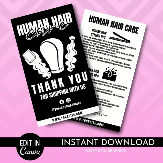 Hair Care Card Template | After Care Card Template | Hair Care Instructions | Weave Care Guide Card Template | Hair Business Packaging