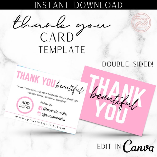 Business Thank You Card Template, Canva Template, DIY Thank you Card, Hair, Poshmark, Etsy, Small Business, Boutique, Nails, Beauty, Lashes