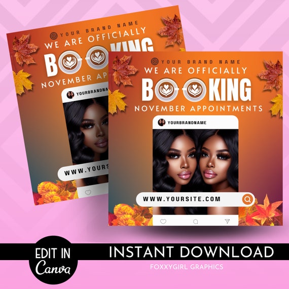 November Bookings Flyer, Book Now Flyer, Fall Appointment Flyer, November Sale Flyer, Fall Beauty Hair Braids Nails Boutique Flyer