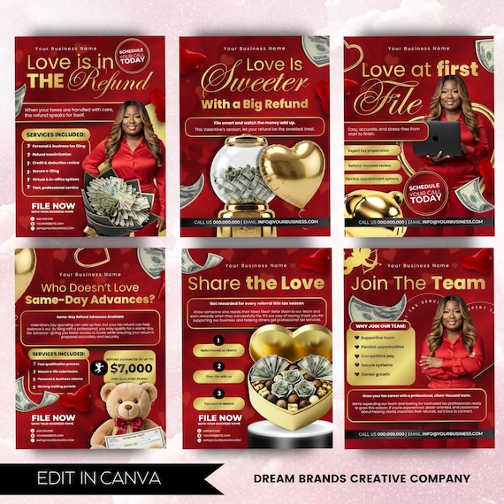 6 Fully Editable Tax Prep Service Flyers, 2026 Tax Season Flyers, Income Tax Preparer Flyers, Accounting Services Flyers, Canva Template