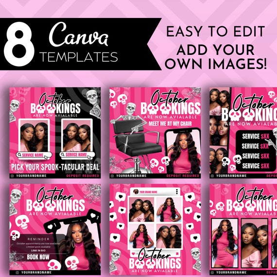 8 October Bookings Flyers, Halloween Bookings Available, Appointment Flyer, October Calendar Flyer, Hair, Nails, Makeup Lashes Braids Wigs