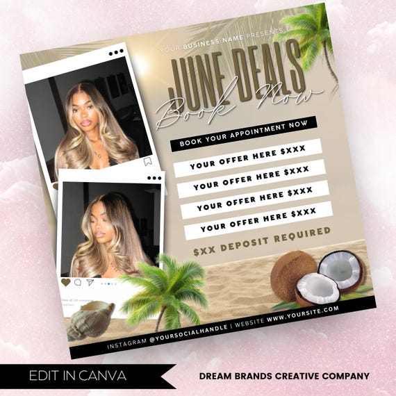 June Booking Flyer, Summer Beauty Flyer, Now Booking June, Summer Season Flyer, Hair Loc Braid Flyer, Lash Flyer, June Books Open, DIY Canva