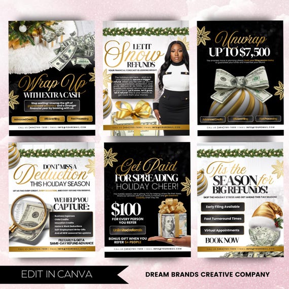 6 Fully Editable Tax Prep Service Flyers, 2026 Tax Season Flyers, Income Tax Preparer Flyers, Accounting Services Flyers, Canva Template